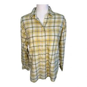 Loft Women’s Small Yellow Plaid Flannel Tunic‎ Shirt Button Front